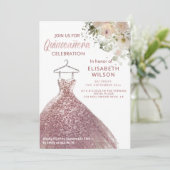 Rose-Goldkleid Quinceañera Invit Einladung (Stehend Vorderseite)