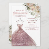 Rose-Goldkleid Quinceañera Invit Einladung (Vorne/Hinten)