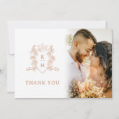 Rose Goldkronen Monogramm Hochzeit Foto QR Code Dankeskarte (Vorderseite)