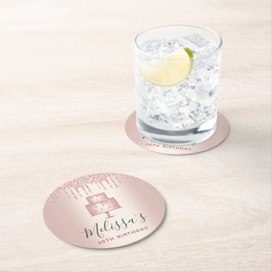 Rose Goldkuchen Glitzer Tropfen elegantes mädchenh Runder Pappuntersetzer (Vor Ort)