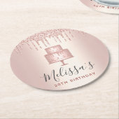 Rose Goldkuchen Glitzer Tropfen elegantes mädchenh Runder Pappuntersetzer (Angewinkelt)