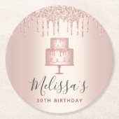 Rose Goldkuchen Glitzer Tropfen elegantes mädchenh Runder Pappuntersetzer (Vorderseite)