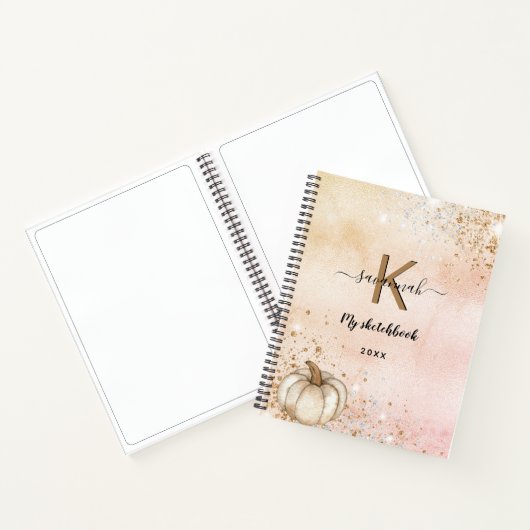 Rose Goldkürbis-Glitzer-Monogramm Notizblock (Innenseite)