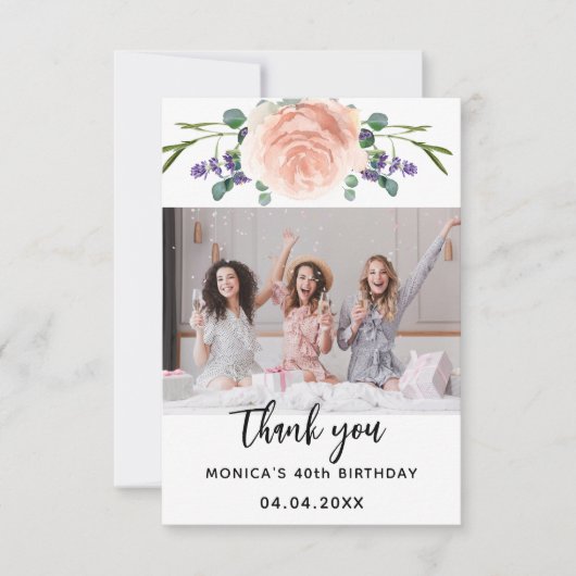 Rose Goldlavendel am Geburtstag Foto Dankeskarte (Vorderseite)