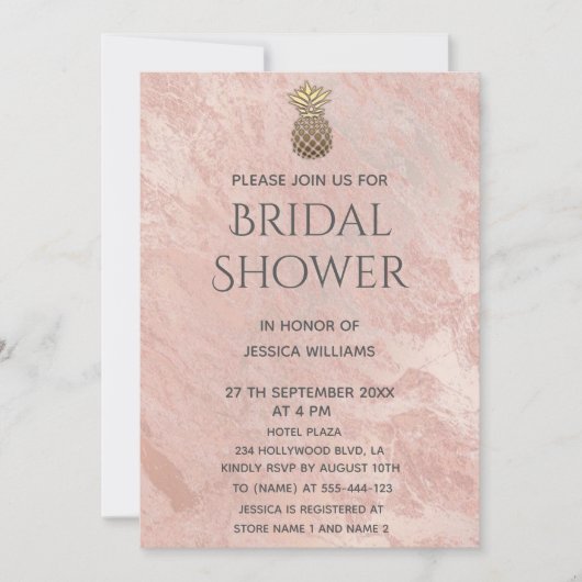 Rose Goldmarmor Ananas-Brautparty Einladung (Vorderseite)