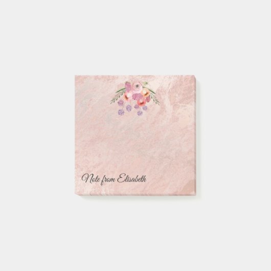 Rose Goldmarmor boho Aquarellblume Post-it Klebezettel (Vorderseite)
