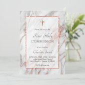 Rose Goldmarmor Erste Heilige Kommunion Einladung (Stehend Vorderseite)