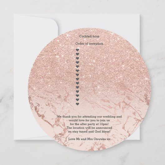 Rose Goldmarmor Glitzer ombre Hochzeitsprogramm Einladung (Rückseite)