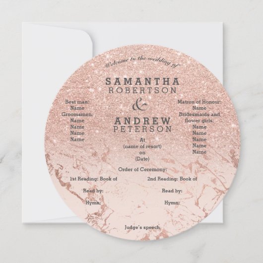 Rose Goldmarmor Glitzer ombre Hochzeitsprogramm Einladung (Vorderseite)