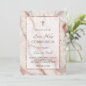 Rose Goldmarmor Hintergrund Erste Heilige Kommunio Einladung (Stehend Vorderseite)