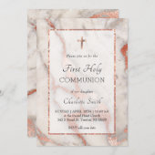 Rose Goldmarmor Hintergrund Erste Heilige Kommunio Einladung (Vorne/Hinten)