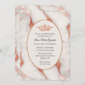 Rose Goldmarmor und Kronquinceñera Einladung (Vorne/Hinten)