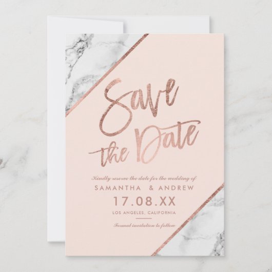 Rose Goldmarmorskript rot Rosa Save the Date (Vorderseite)