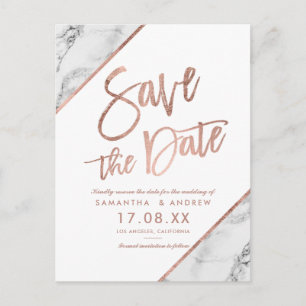 Rose Goldmarmorskript Save the Date weiß Ankündigungspostkarte