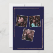 Rose Goldmedaille blaue Fotos virtueller Abschluss Einladung (Rückseite)