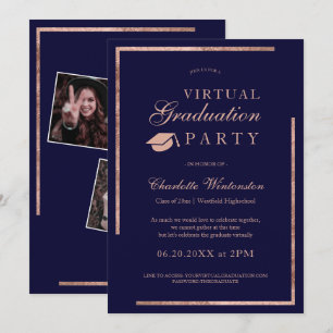Rose Goldmedaille blaue Fotos virtueller Abschluss Einladung