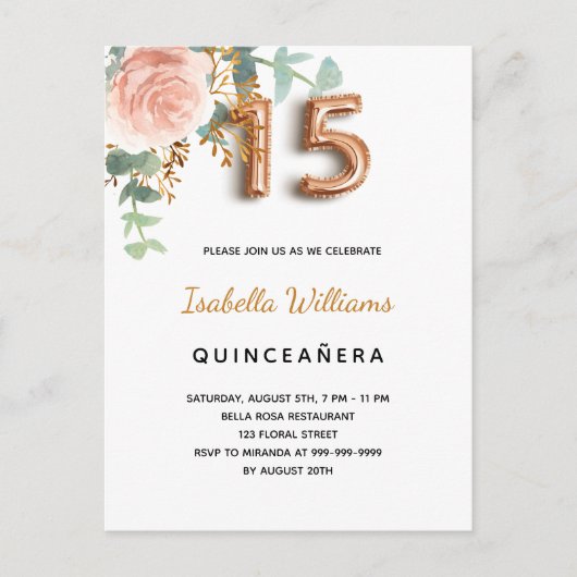 Rose Goldmedaille Einladungspostkarte (Vorderseite)