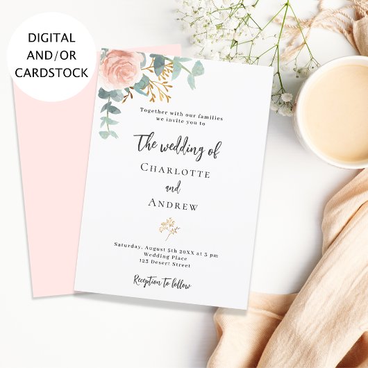 Rose Goldmedaille Eukalyptus Grüne Hochzeit Einladung