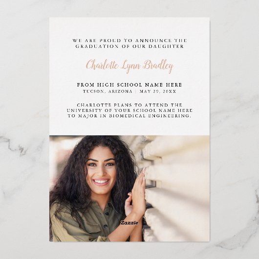 Rose Goldmedaille Foil Abschluss Ankündigung (Rückseite)