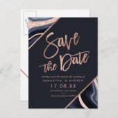 Rose Goldmedaille Glitzer agate marine blau Save t Ankündigungspostkarte (Vorne/Hinten)