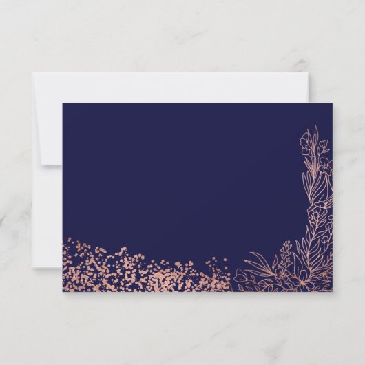 Rose Goldmedaille Konfetti Blumenmarinade Blaue uA RSVP Karte (Rückseite)