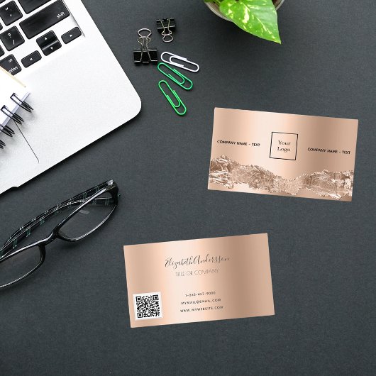 Rose Goldmetall-Agate-Marmorlogo QR-Code Visitenkarte