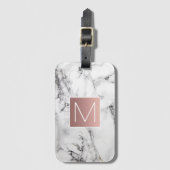 Rose Goldmonogramm aus Schwarz-weißem Stein Gepäckanhänger (Vorderseite Vertikal)