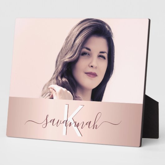 Rose-Goldmonogramm-Foto Fotoplatte (Seite)