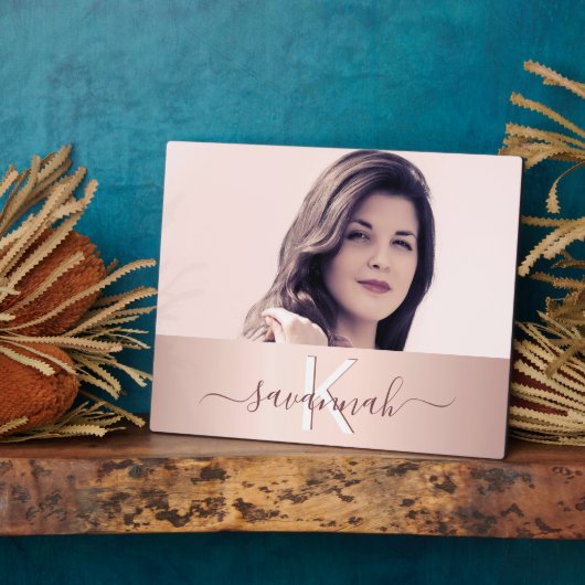 Rose-Goldmonogramm-Foto Fotoplatte (Seite)