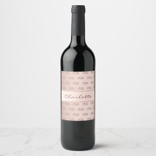 Rose Goldmonogramm-Muster Weinetikett (Vorderseite)