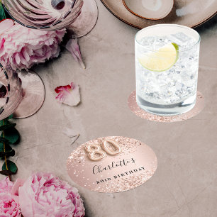 Rose Goldname 80. Geburtstag Runder Pappuntersetzer