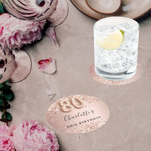 Rose Goldname 80. Geburtstag Runder Pappuntersetzer