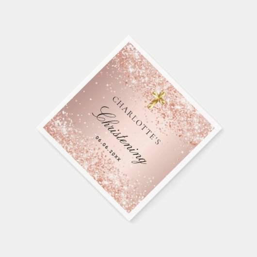 Rose Goldname Glitzer Serviette (Ecke)