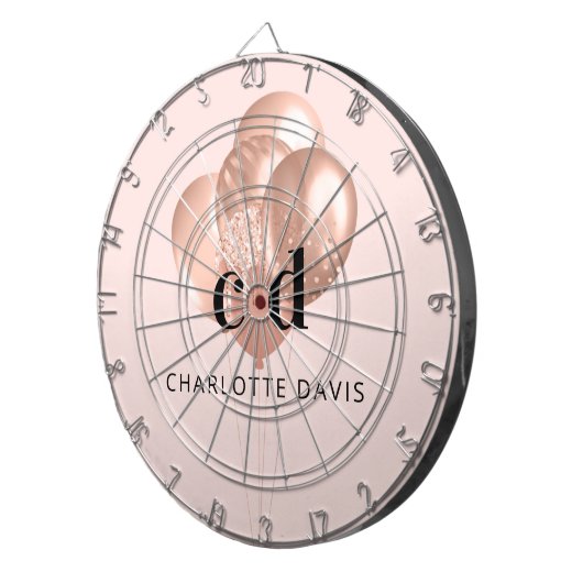 Rose Goldname Monogramm Initialen Ballons Dartscheibe (Vorderseite rechts)