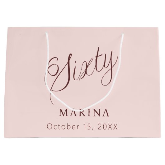 Rose Goldnamenskript 60. Geburtstag Große Geschenktüte (Vorderseite)