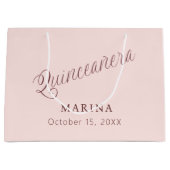 Rose Goldnamenskript Quinceanera Große Geschenktüte (Vorderseite)