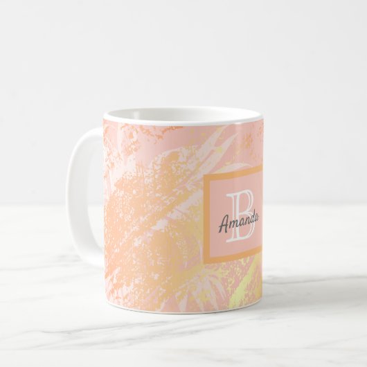 Rose Goldpalme Blätter Monogramm Kaffeetasse (Vorderseite Links)