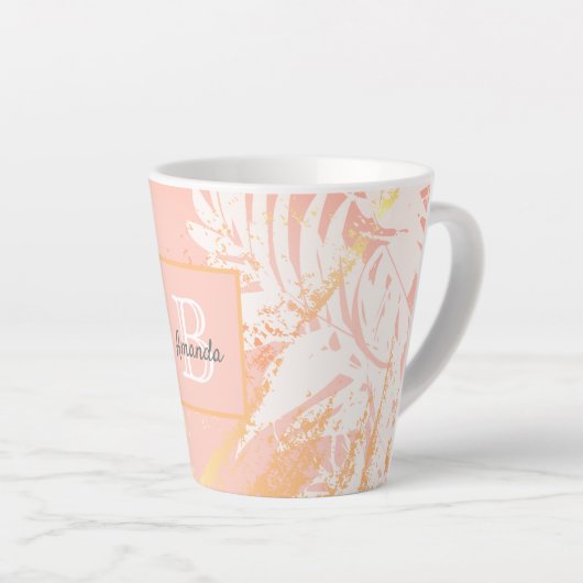 Rose Goldpalme Blätter Monogramm Milchtasse (Rechte Ecke)