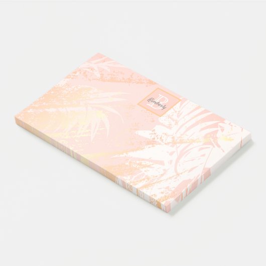 Rose Goldpalme Blätter Monogramm Post-it Klebezettel (angewinkelt)