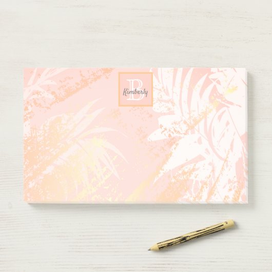 Rose Goldpalme Blätter Monogramm Post-it Klebezettel (Auf Schreibtisch)