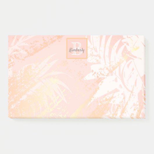 Rose Goldpalme Blätter Monogramm Post-it Klebezettel (Vorderseite)