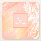 Rose Goldpalme Blätter Monogramm Rechteckiger Pappuntersetzer (Vorderseite)