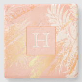 Rose Goldpalme Blätter Monogramm Steinuntersetzer (Vorderseite)