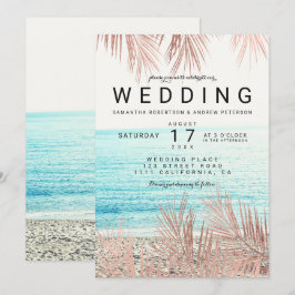Rose Goldpalme elegante Strand Foto Hochzeit Einladung