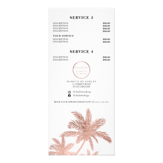 Rose Goldpalme Haar Make-up Preis Werbekarte (Hinten)