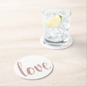 Rose Goldpapier Untersetzer, Liebe, Glitzer Schrif Runder Pappuntersetzer (Vor Ort)