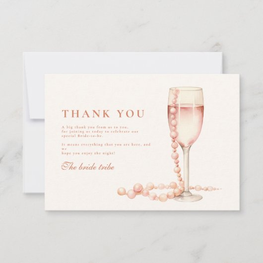 Rose Goldperlen und Prosecco Dankeskarte (Vorderseite)