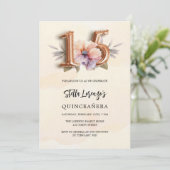 Rose Goldpfirsich Quinceanera Luxus Einladung (Stehend Vorderseite)