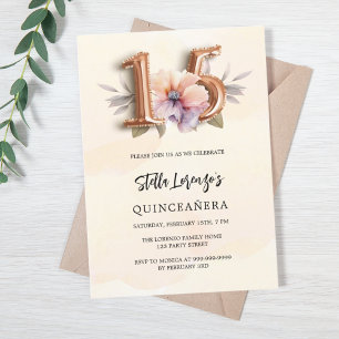 Rose Goldpfirsich Quinceanera Luxus Einladung