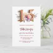 Rose Goldpfirsichblüte Quinceanera Einladung (Stehend Vorderseite)